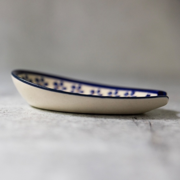 Polish Pottery Spoon Rest Flowering Peacock Pattern from Zaklady Boleslawiec 5" - Picture 7 of 8